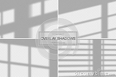 Shadow overlay effect. Set of transparent overlay shadow from the window and jalousie. Realistic soft light effect of shadows Vector Illustration